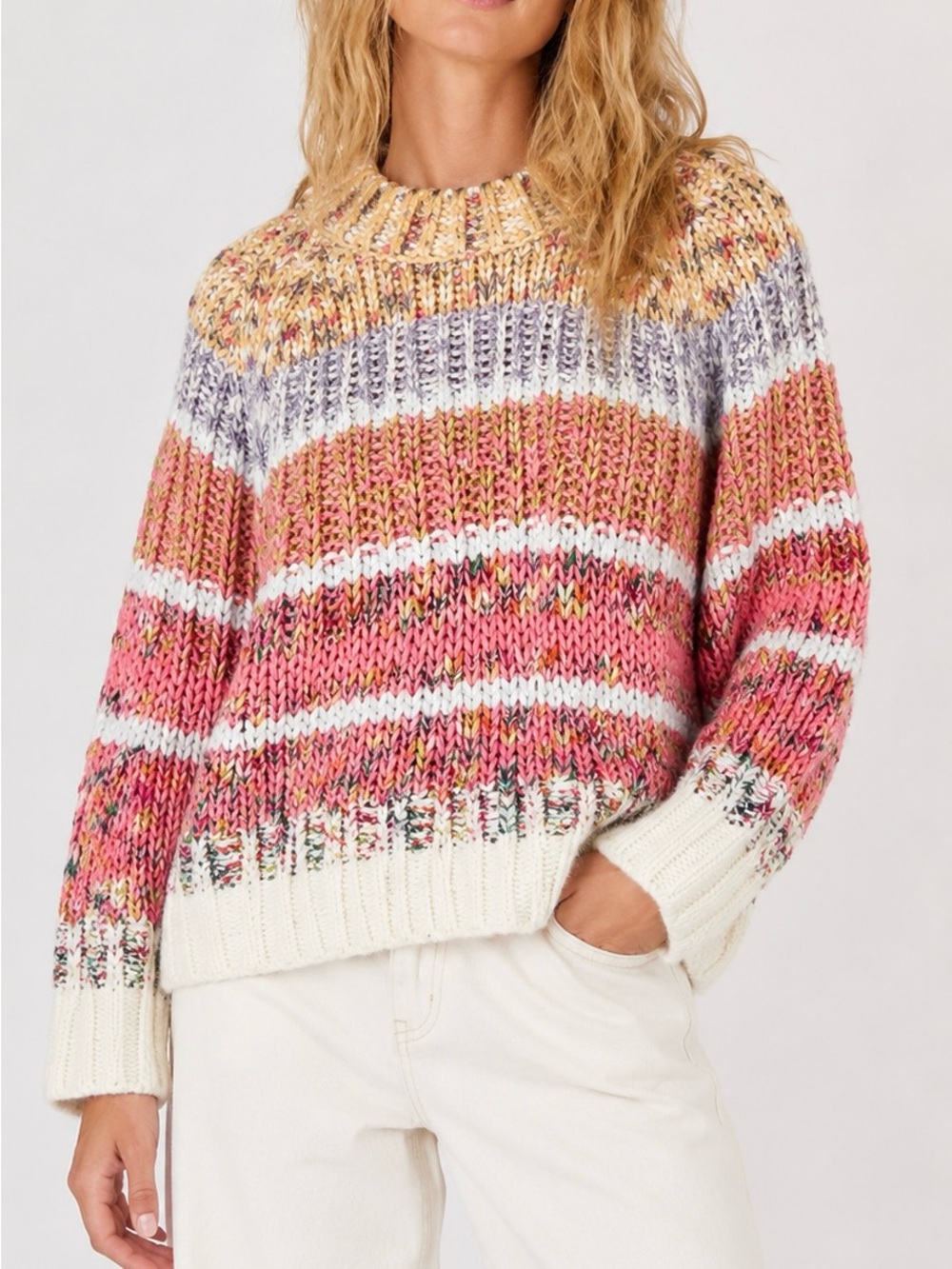 Anthropologie Kahlo Striped Chunky Knit Sweater S Multicolor Boho Cottagecore
